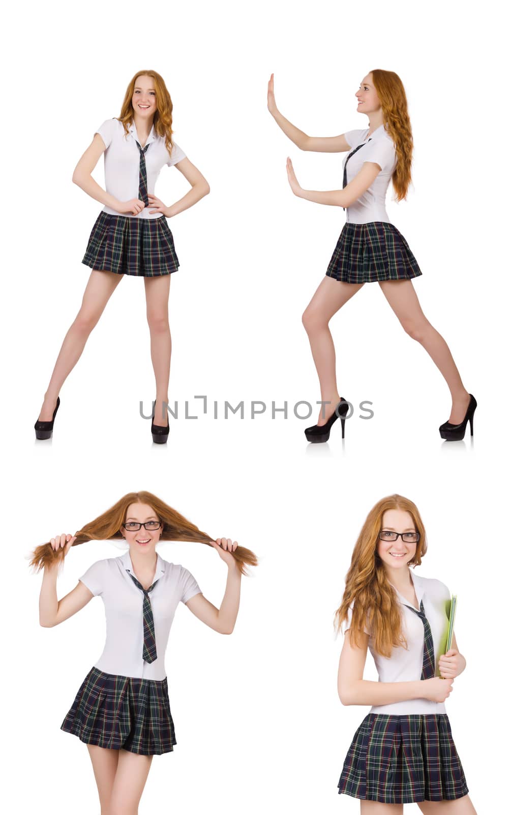 Young cheerful student female isolated on white