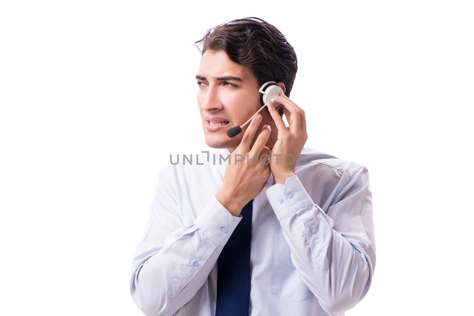 Man with headset isolated on white background