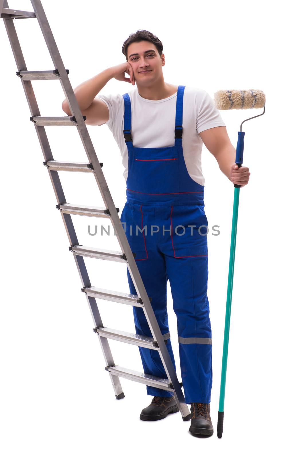 Young painter contractor isolated on white background