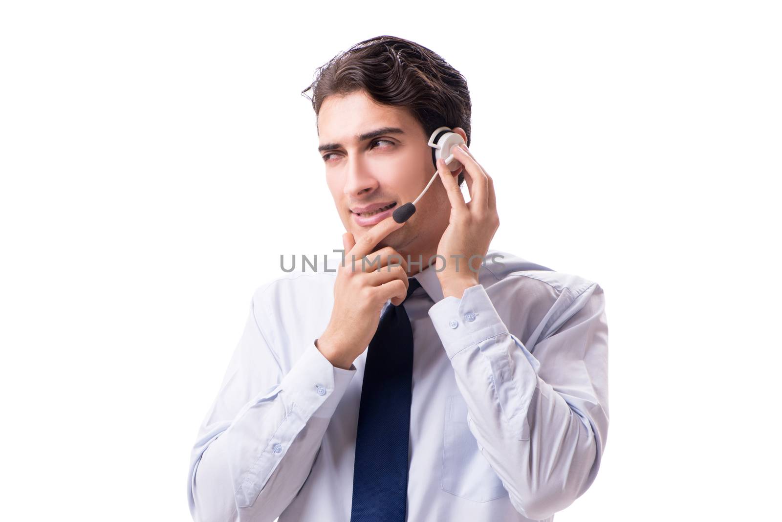 Man with headset isolated on white background