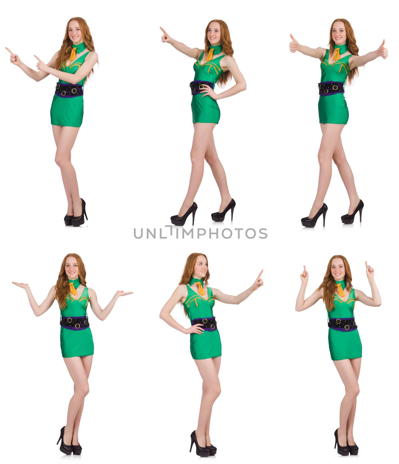 Young nice girl showing isolated on white