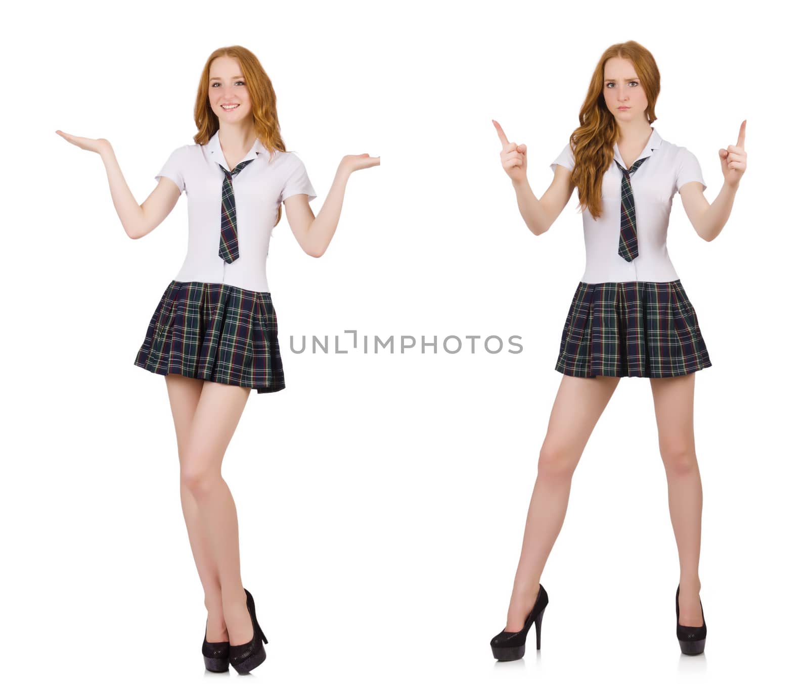 Young student female holding isolated on white