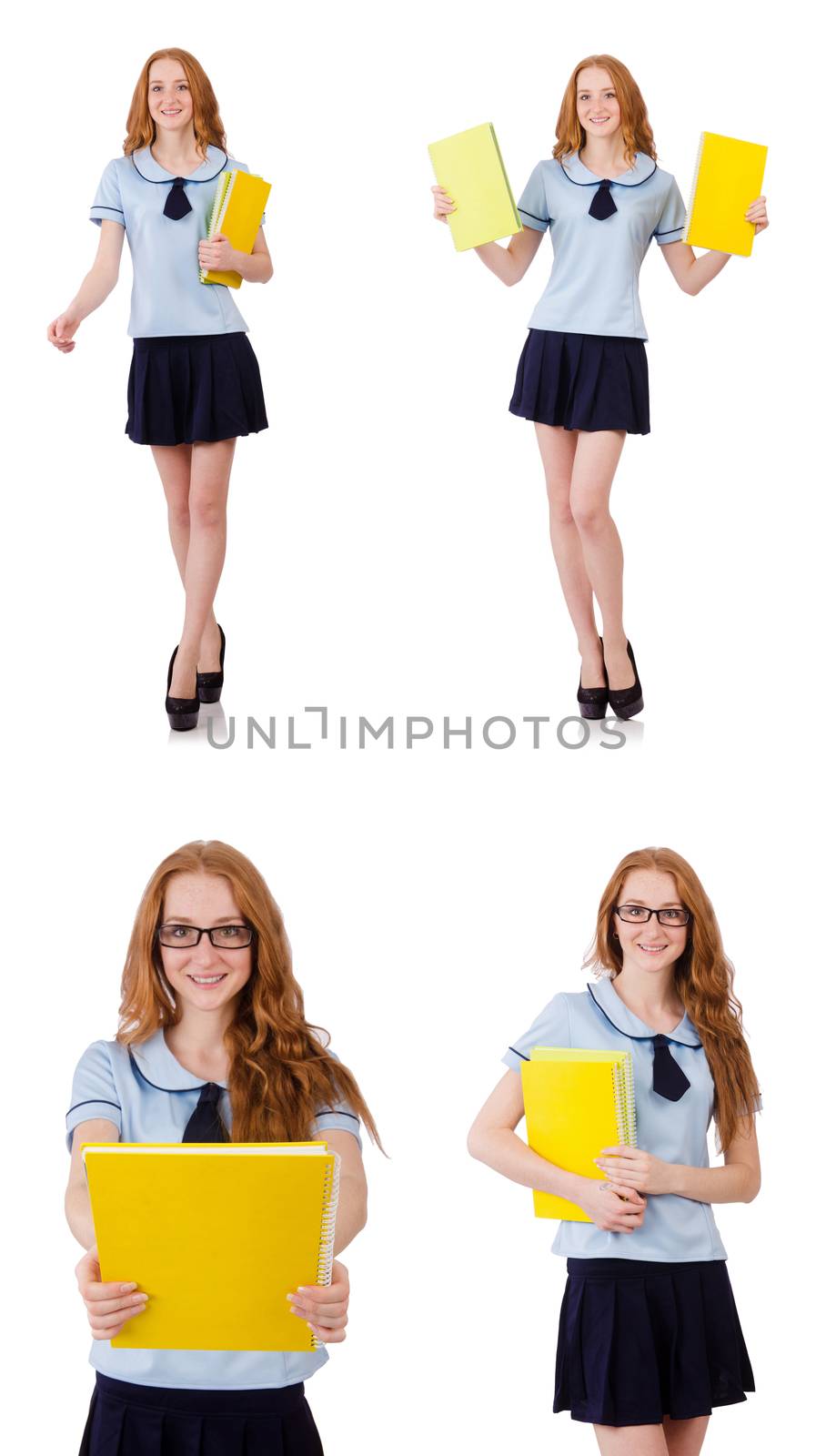 Schoolgirl isolated on the white