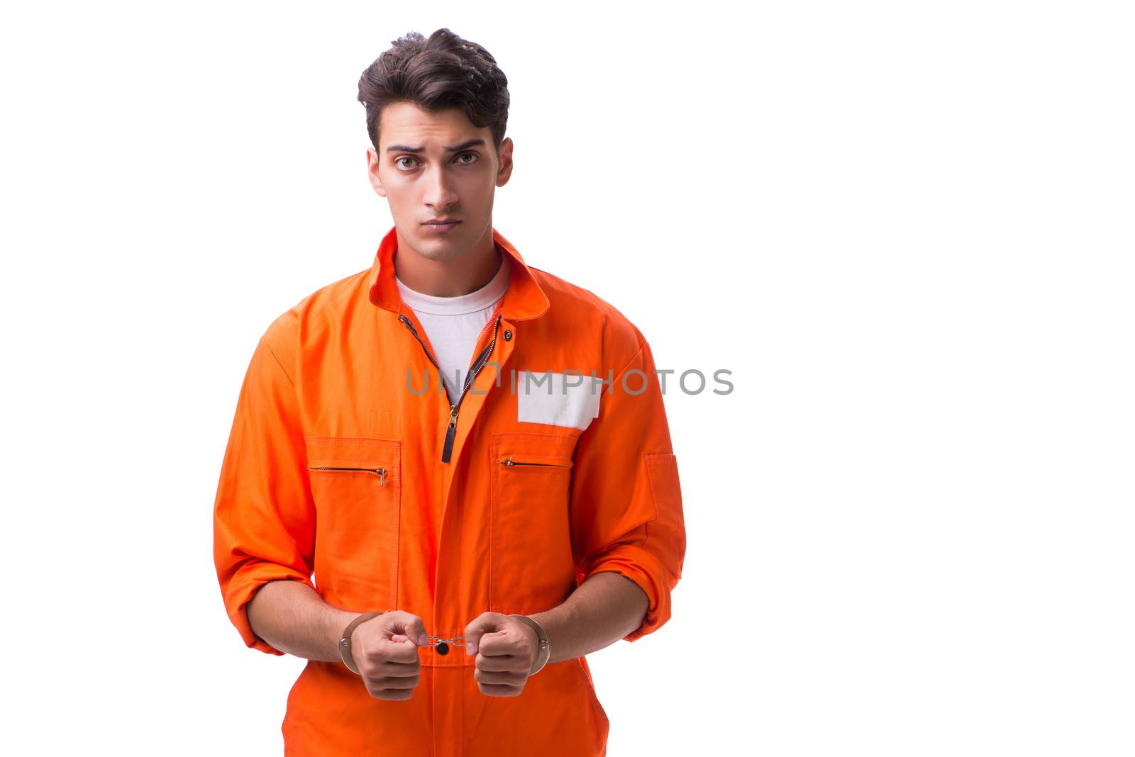 Handcuffed handsome businessman isolated on white background