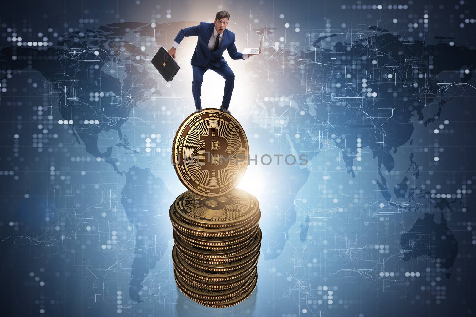 Businessman in cryptocurrency blockchain concept