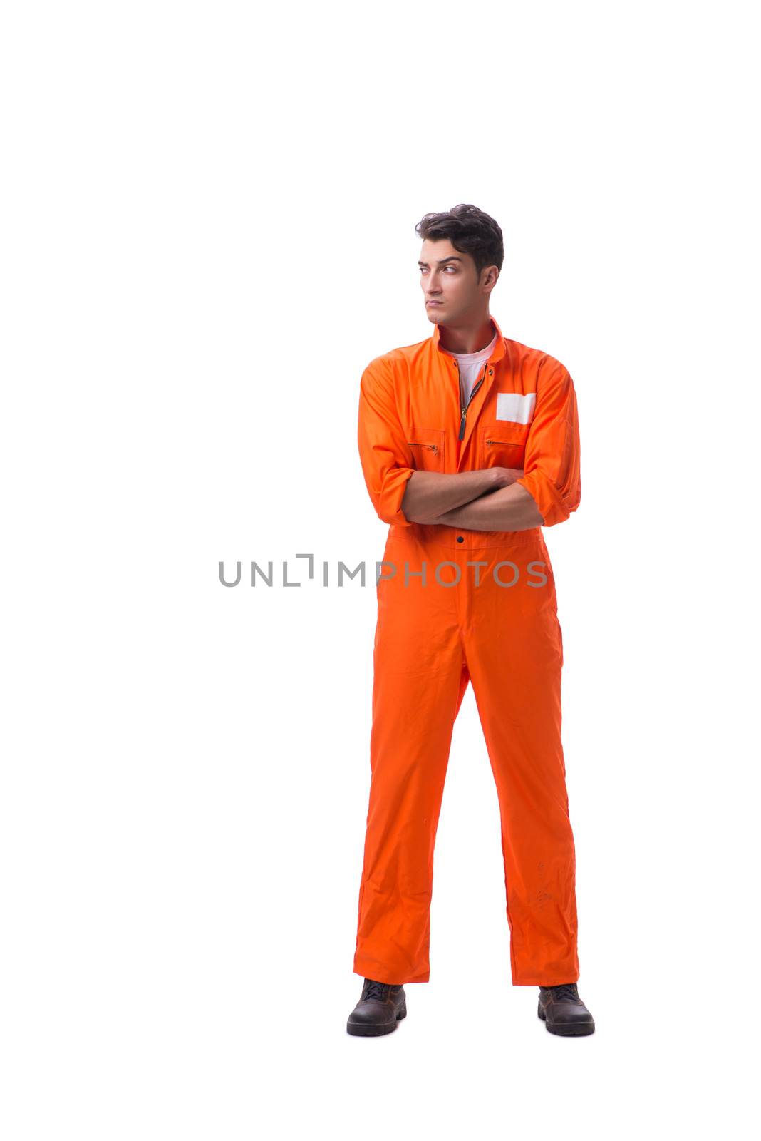 Prisoner in orange robe isolated on white background