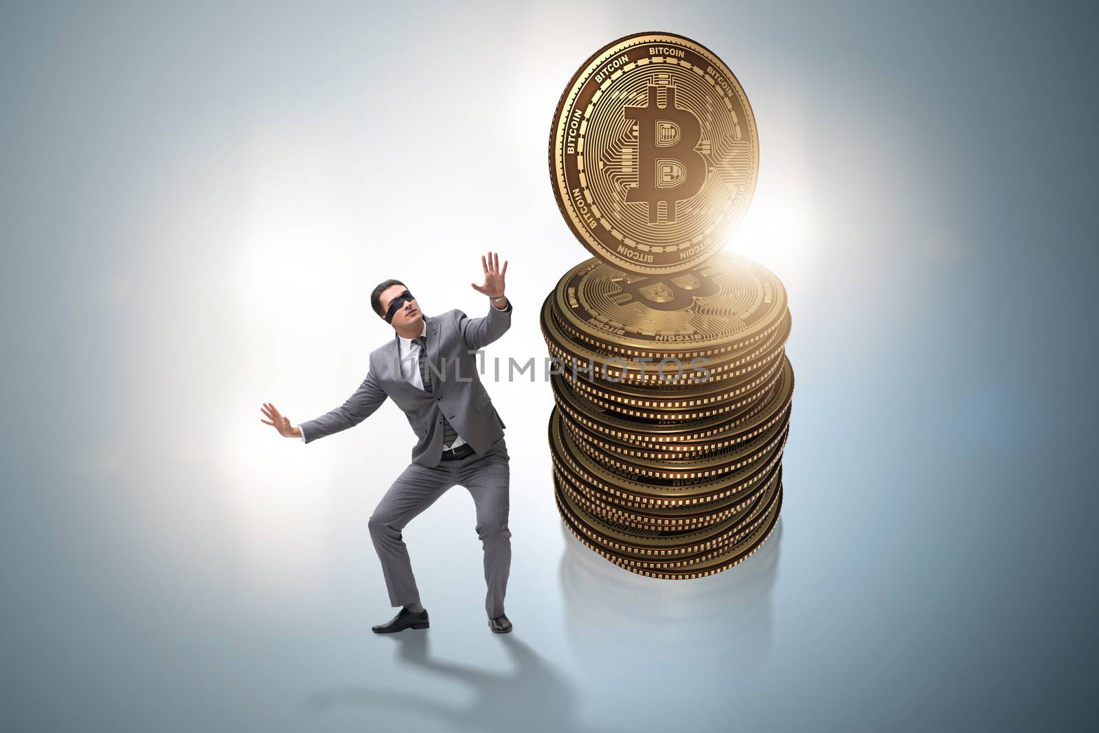 Businessman in cryptocurrency blockchain concept
