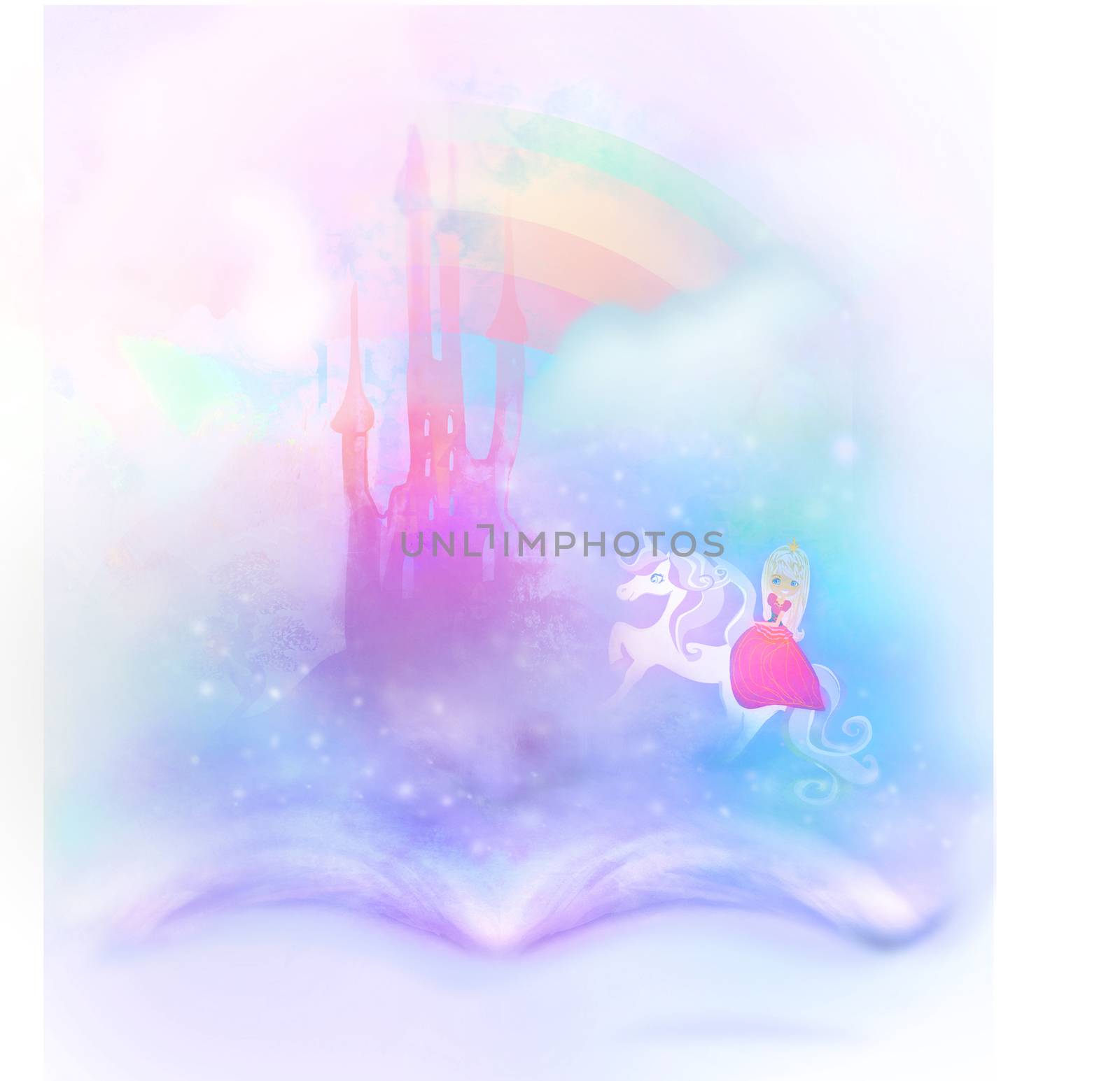 Magic world of tales, fairy castle appearing from the book by JackyBrown