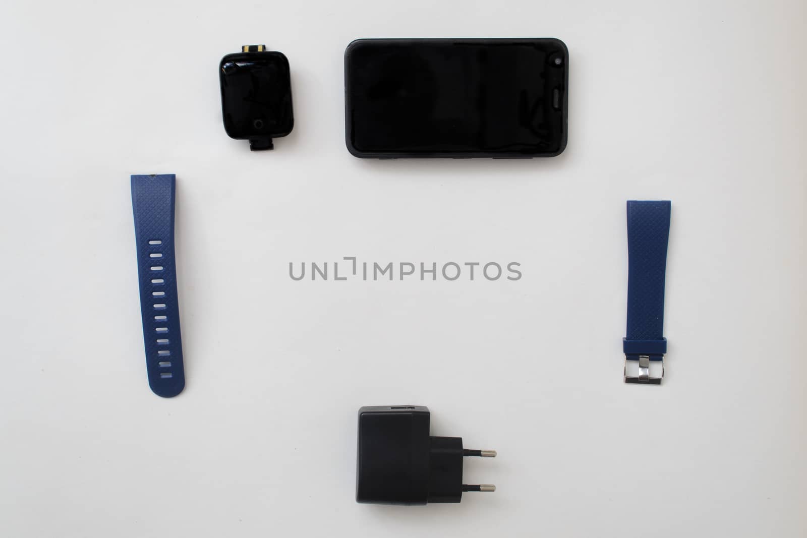 Layout of smart watch accessories,space for text in centre. by andre_dechapelle