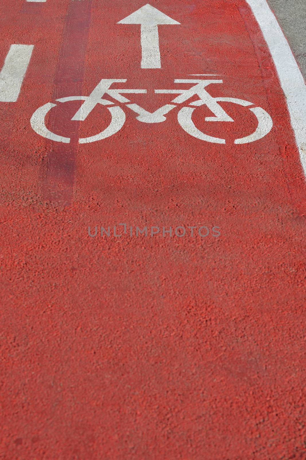 Detail of separated lane on road for bicycles