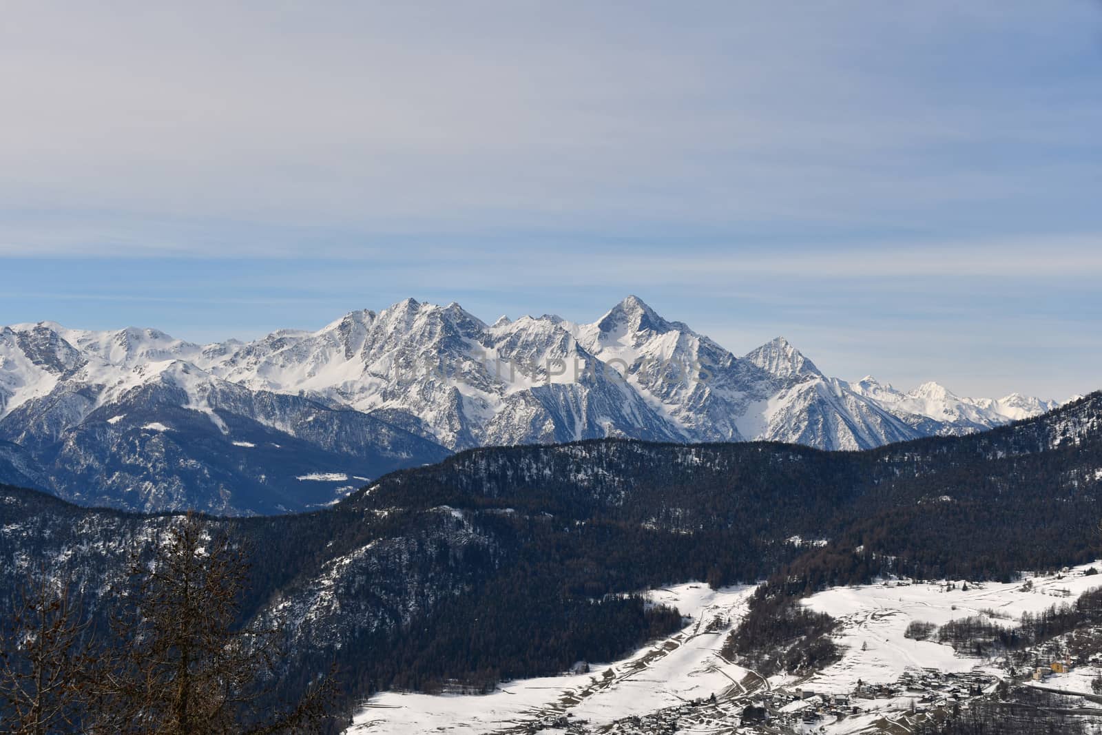 Mountain landscape seen from Chamois in the Aosta Valley