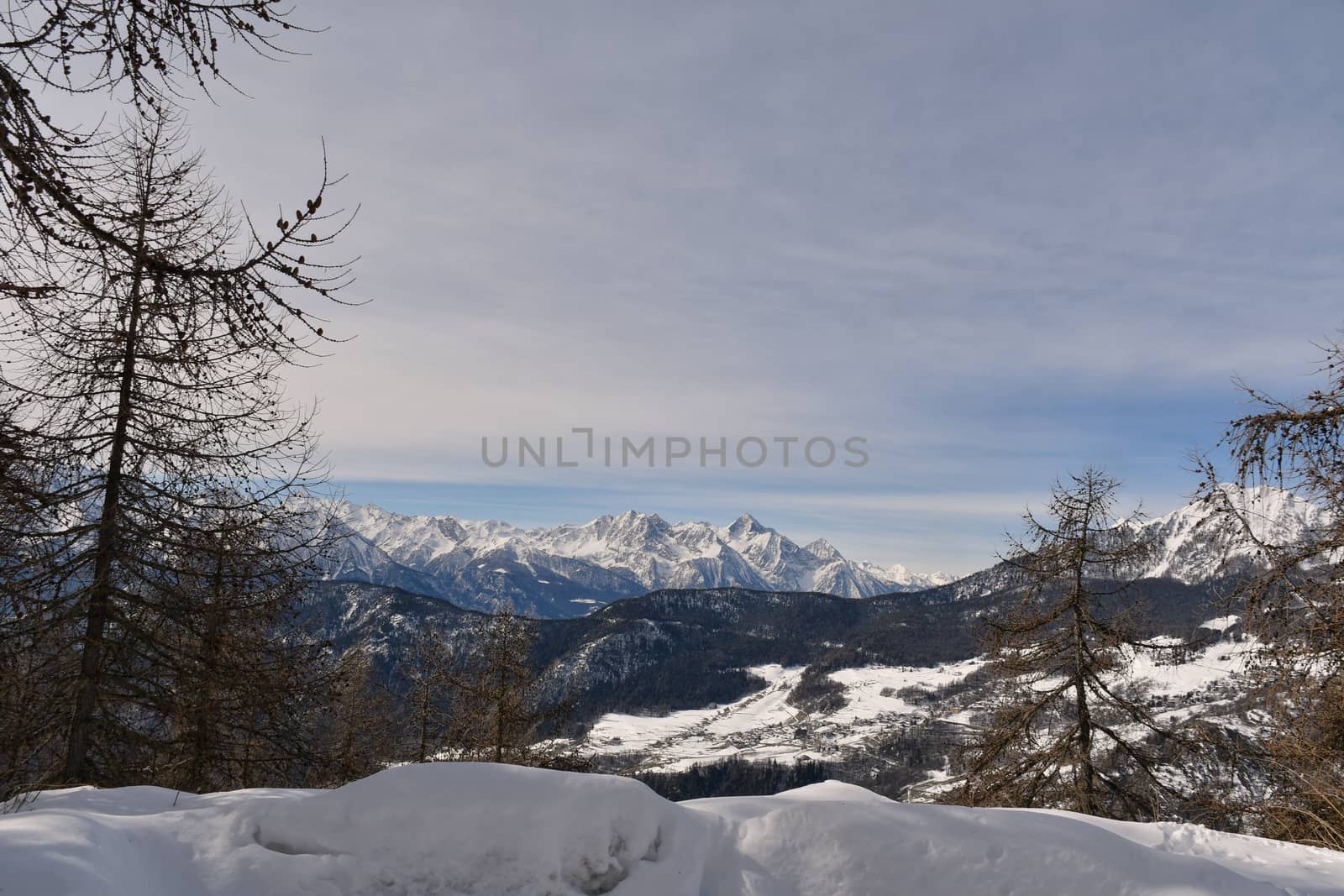 Mountain landscape seen from Chamois in the Aosta Valley