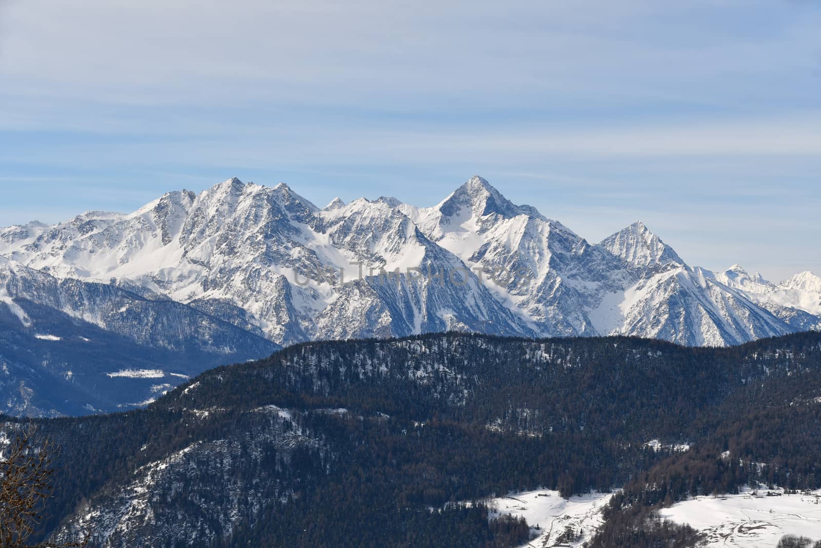 Mountain landscape seen from Chamois in the Aosta Valley