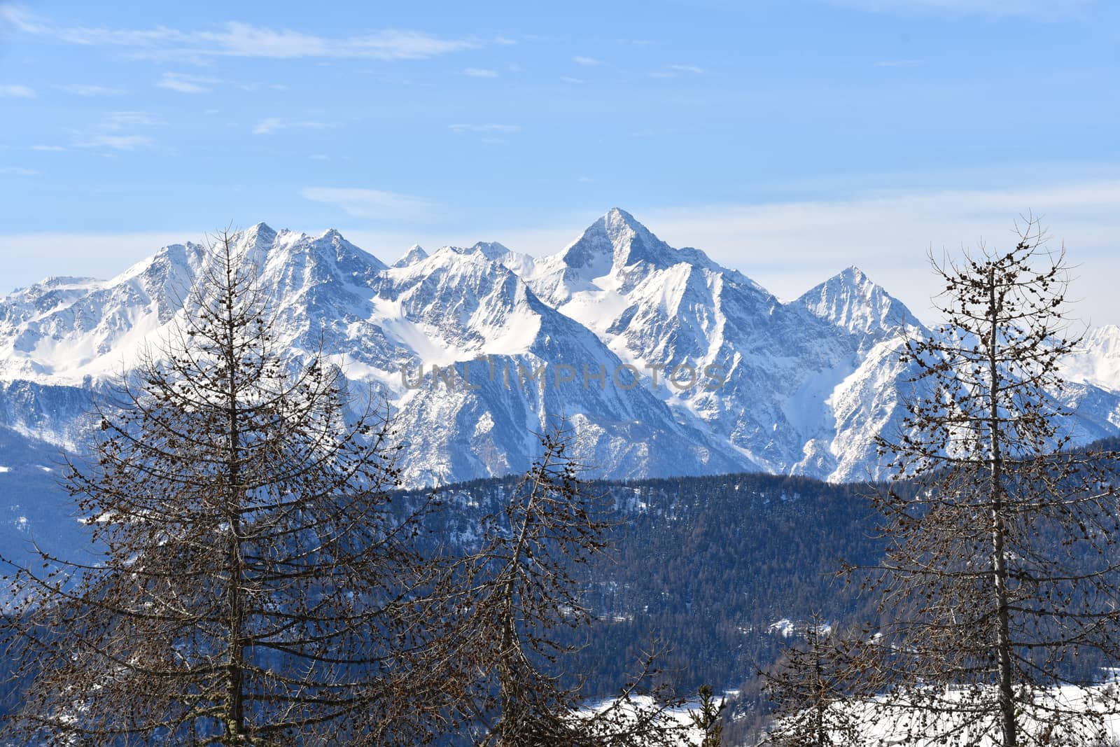 Mountain landscape seen from Chamois in the Aosta Valley