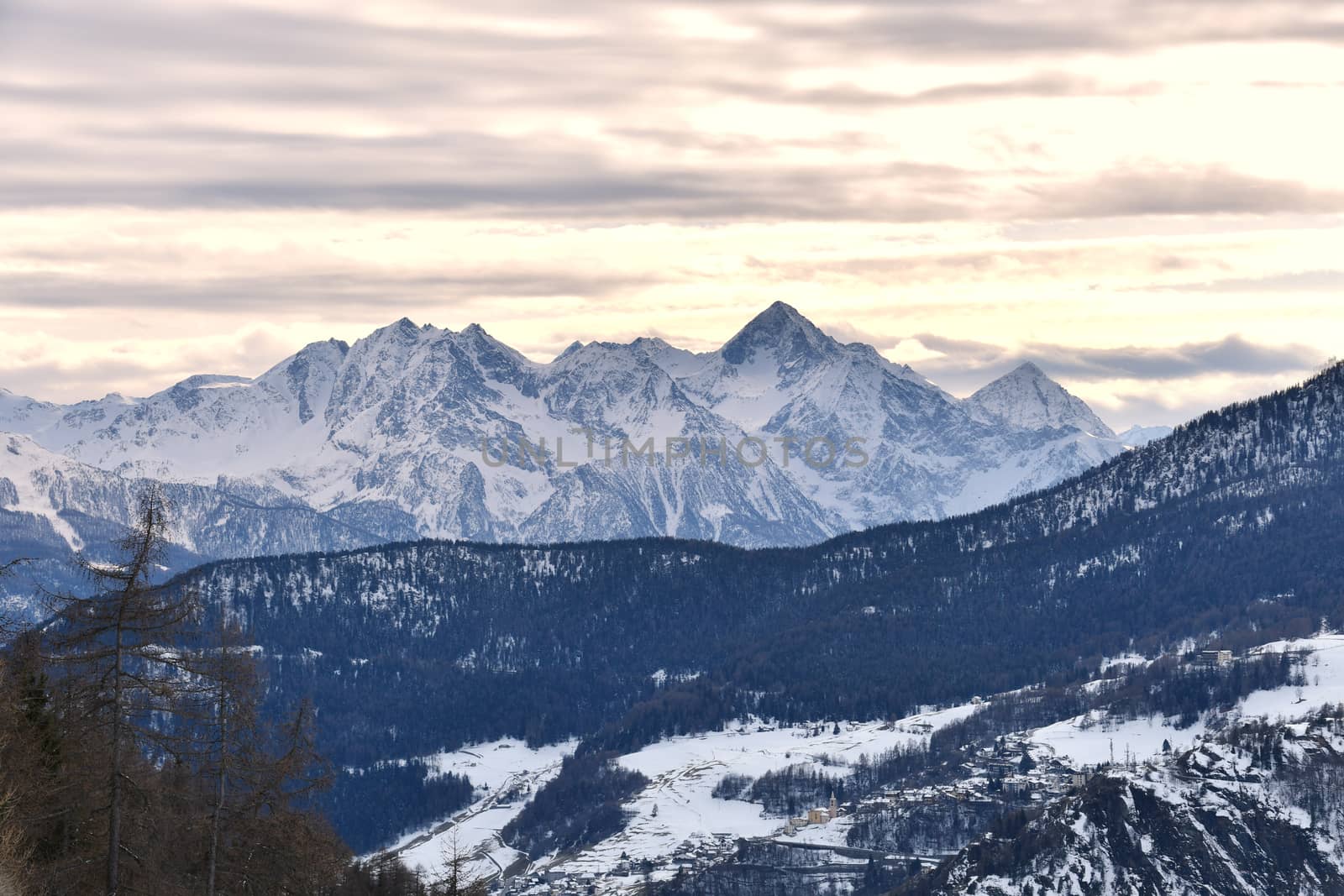 Mountain landscape seen from Chamois in the Aosta Valley