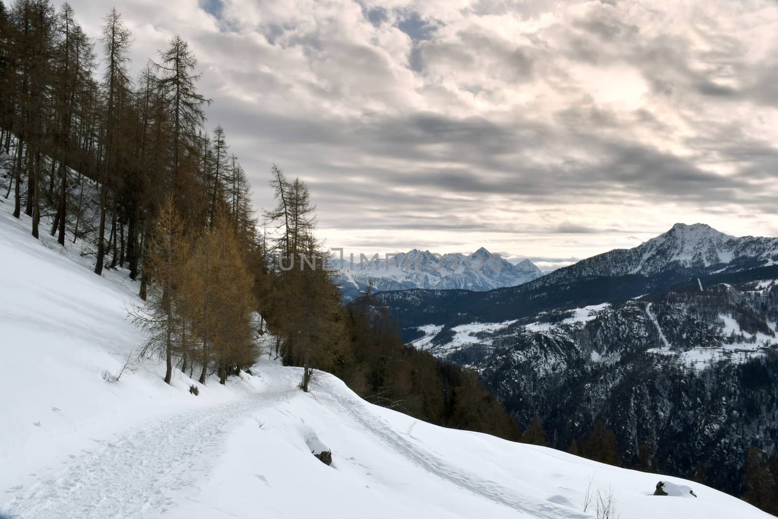 Mountain landscape seen from Chamois in the Aosta Valley