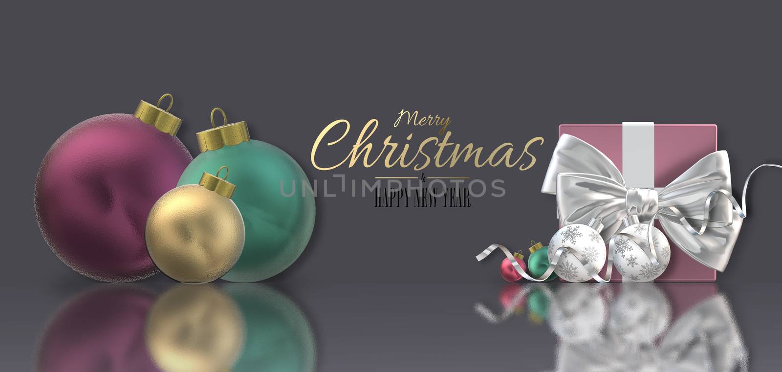 Christmas banner with realistic balls gifts box by NelliPolk