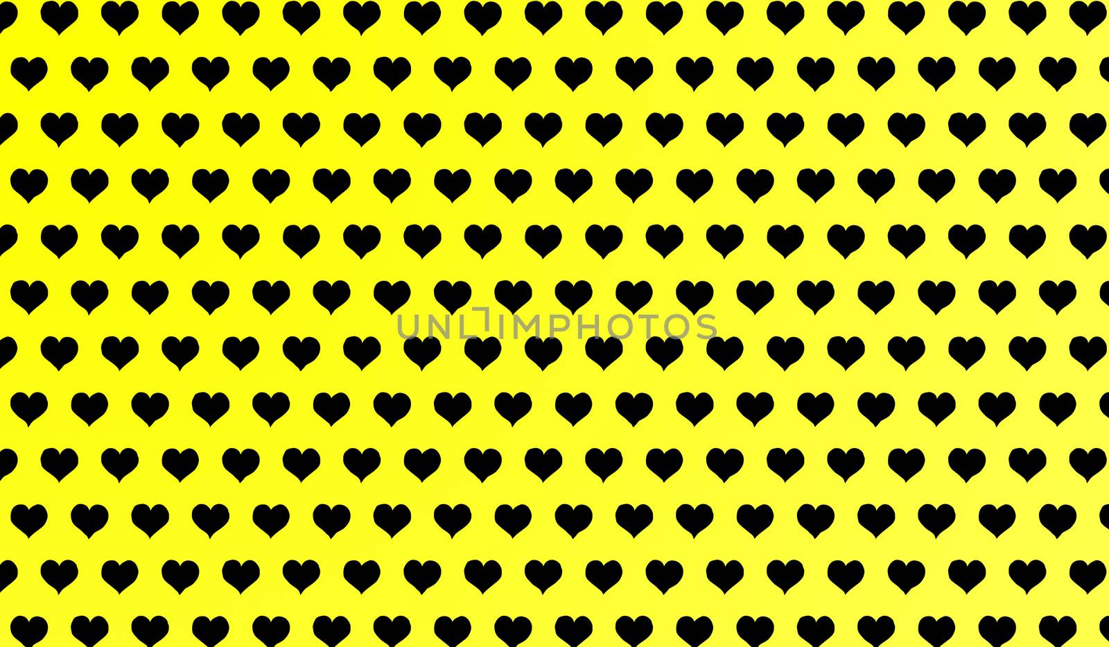 2d yellow pattern of cartoon hearts on isolated background.