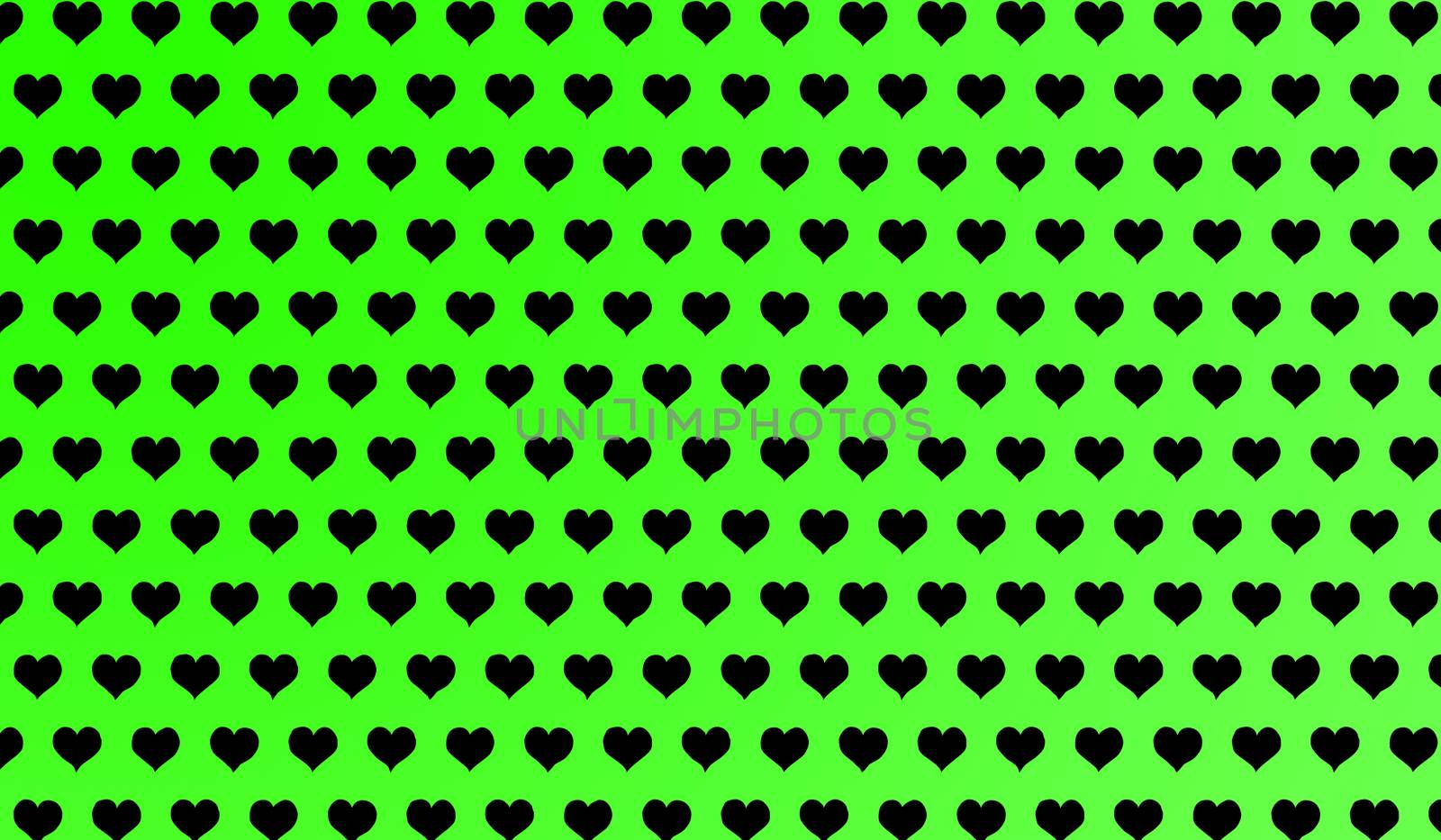 2d green pattern of cartoon hearts on isolated background.