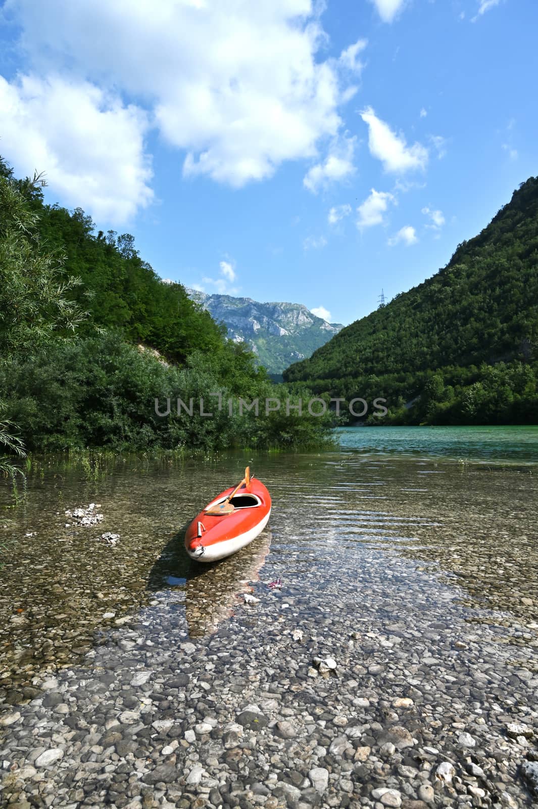 Kayak fun water sports down on river Neretva in Bosnia and Herzegovina