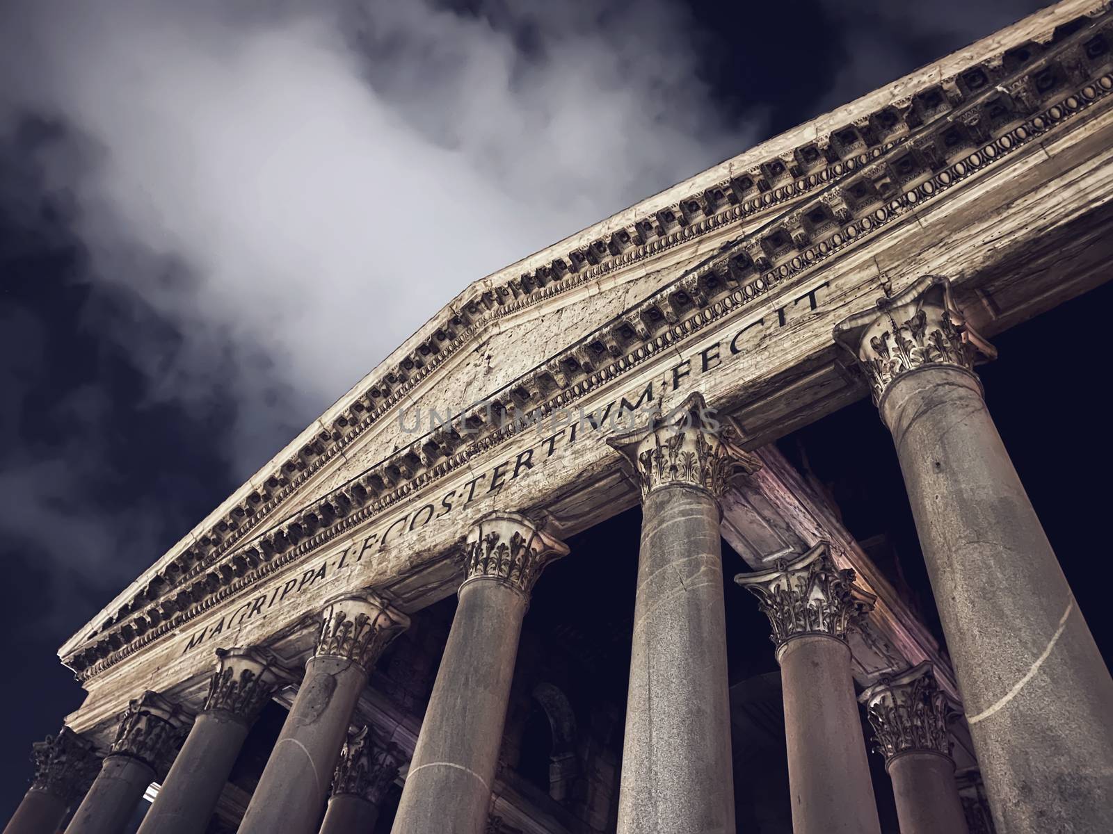 the Pantheon in Rome on a winter night