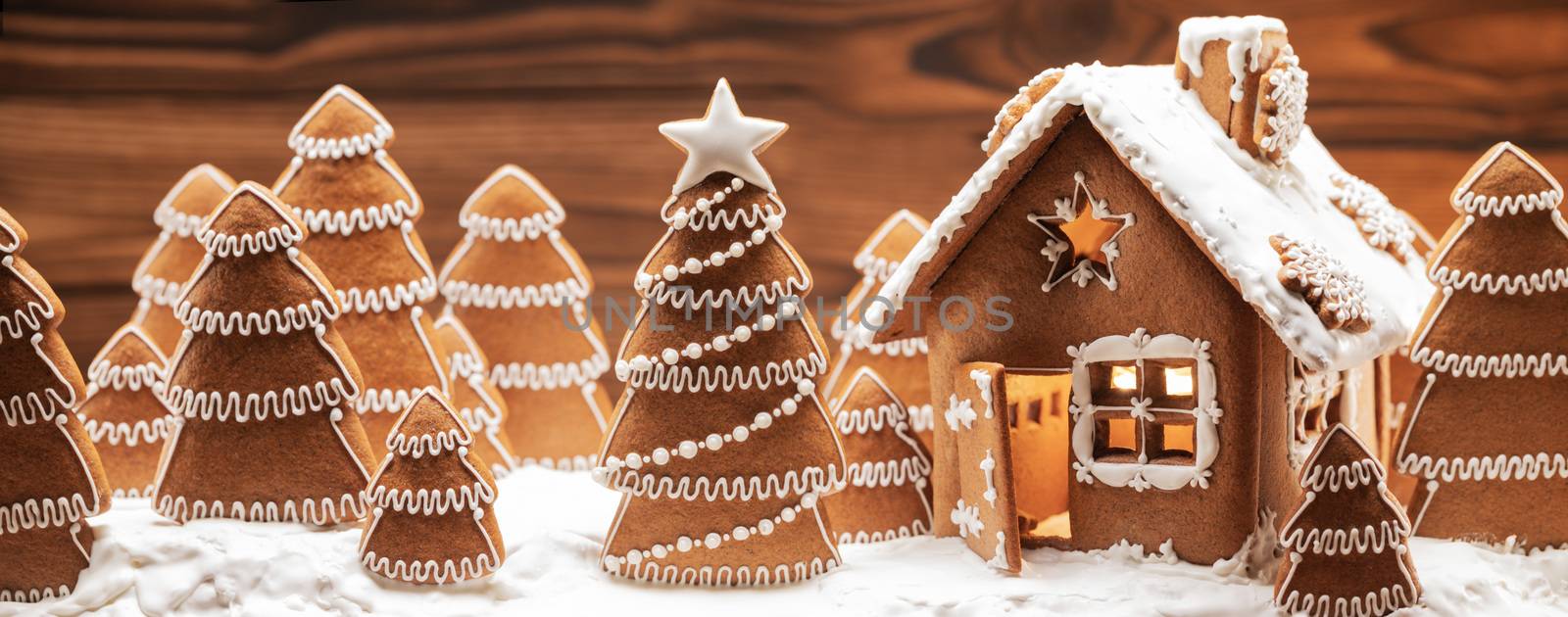 Gingerbread house and trees by Yellowj