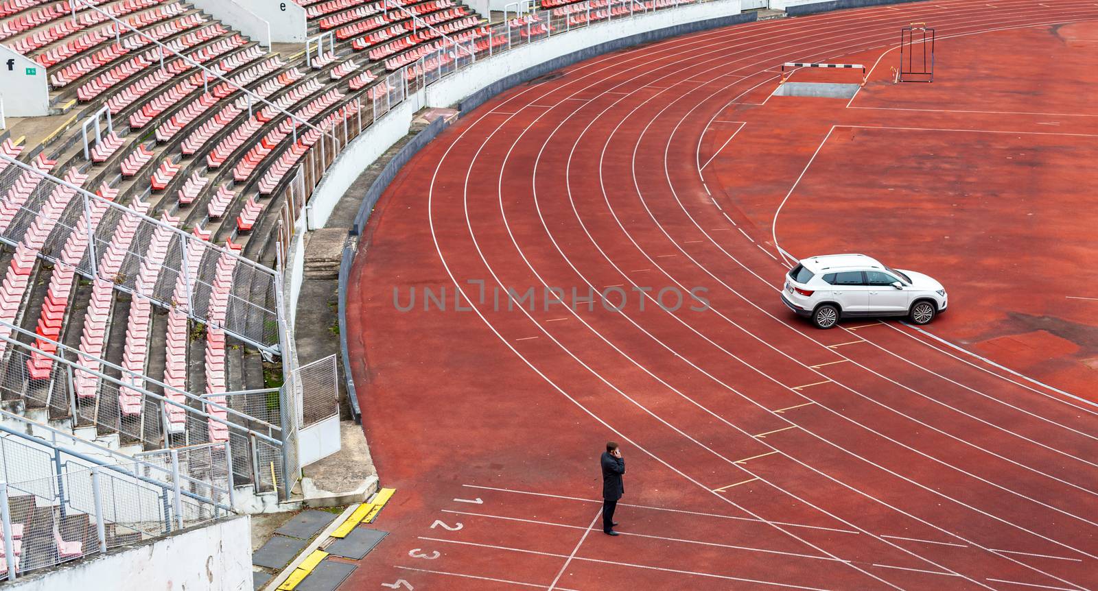 empty athletic stadium during lockdown due to coronavirus.