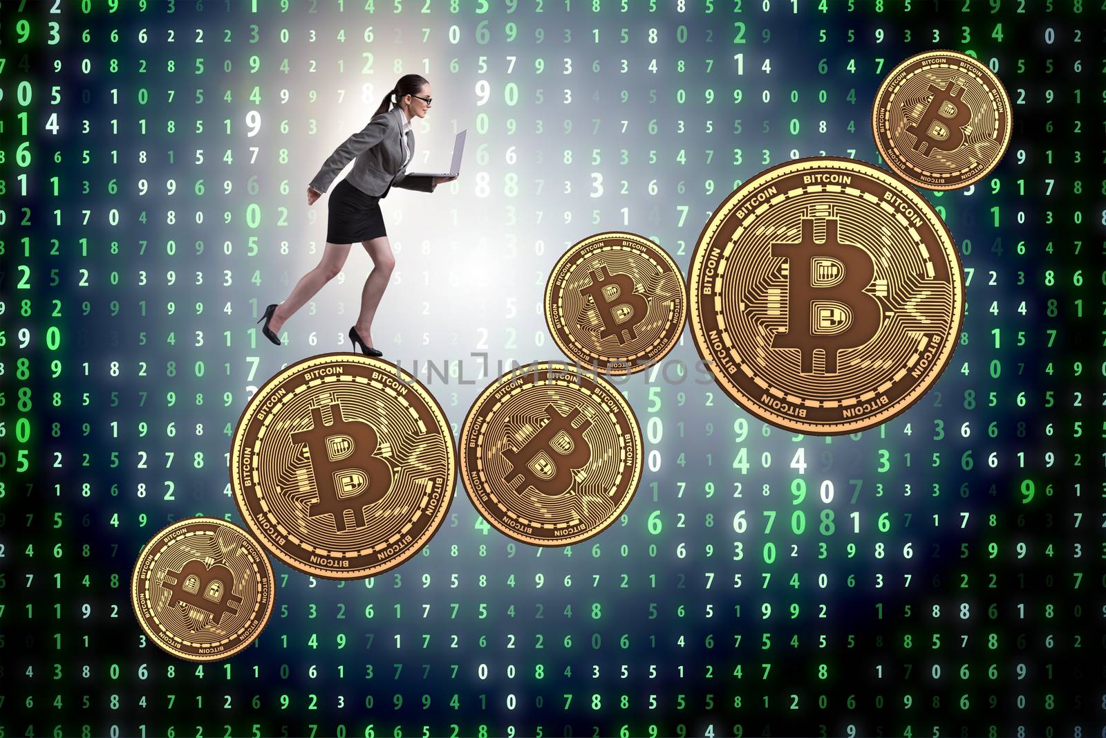 Businesswoman in bitcoin price increase concept