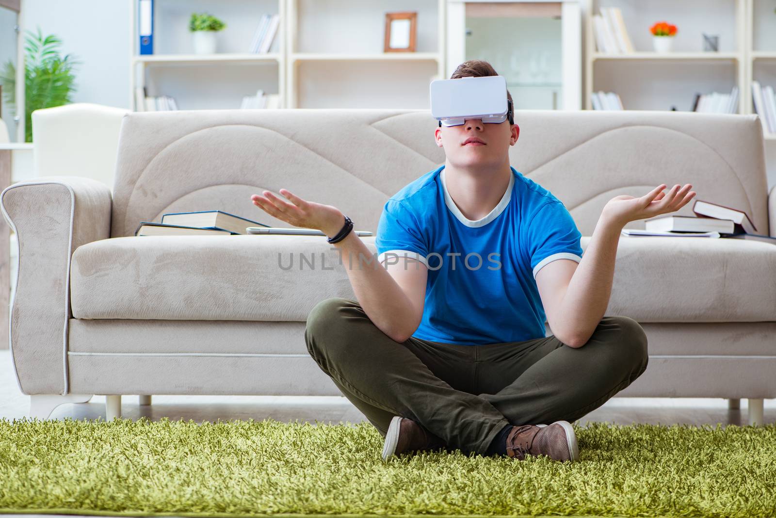 Young man with virtual glasses