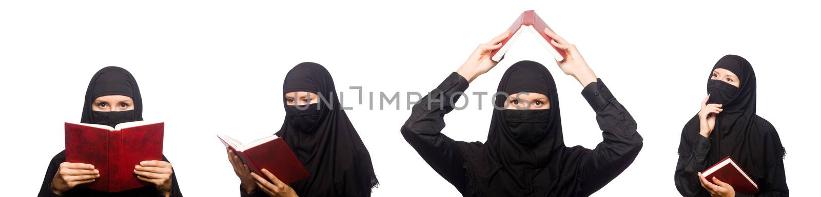 Muslim womanwith book isolated on the white by Elnur