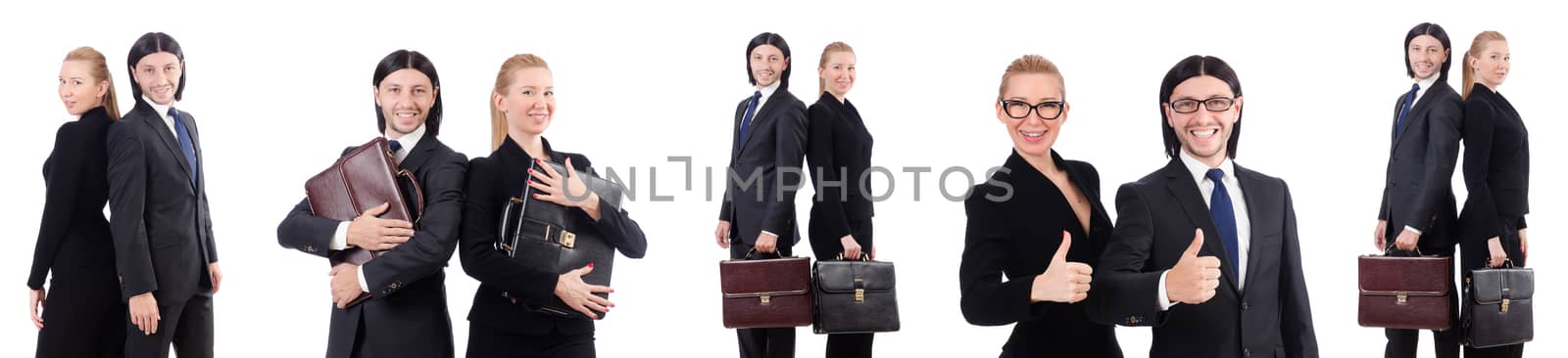 Businessman and businesswoman with briefcases isolated on white by Elnur