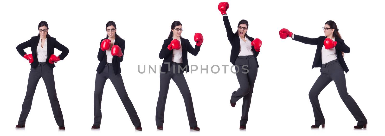 Young boxing businesswoman isolated on white by Elnur