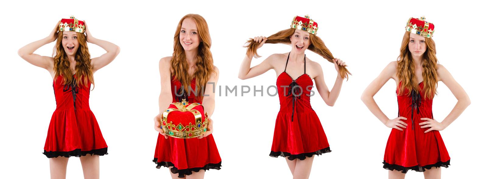 Redhead girl with crown isolated on white by Elnur