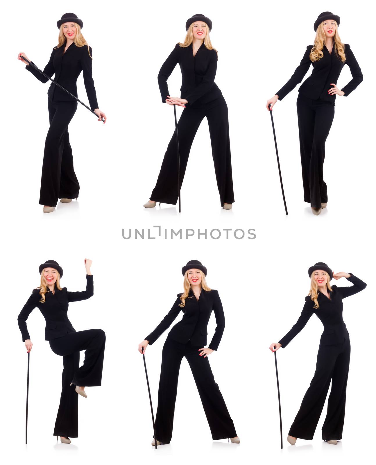 Girl in classic male suit isolated on white