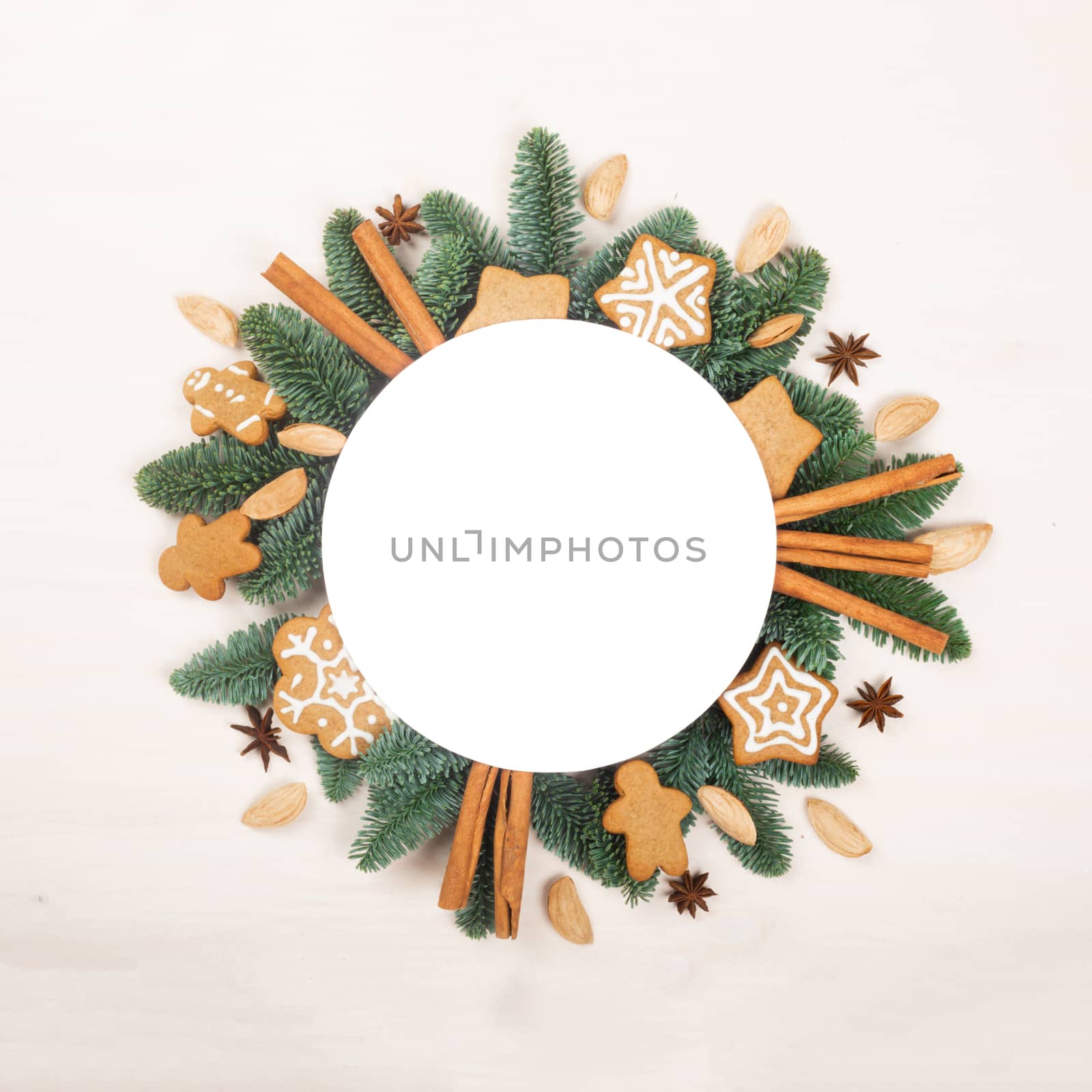 Christmas circle frame of fir branches by destillat