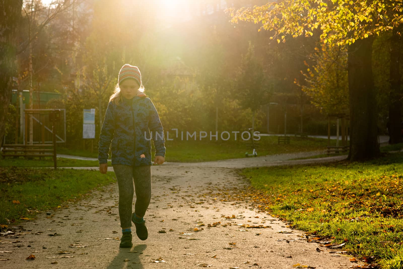 1/14/2020. Park Stromovka. Prague czech Republic. A girl is walking in the park on a Sunday winter day. by gonzalobell