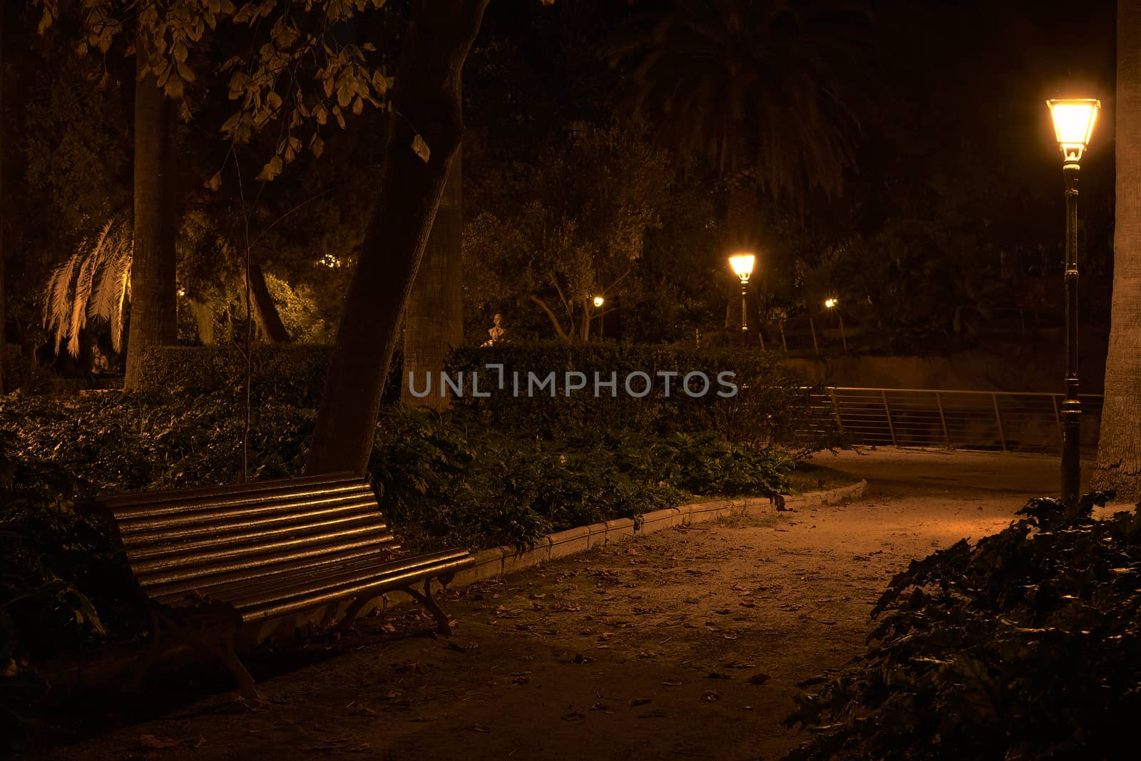 Lonely bench, in a park at night by raul_ruiz