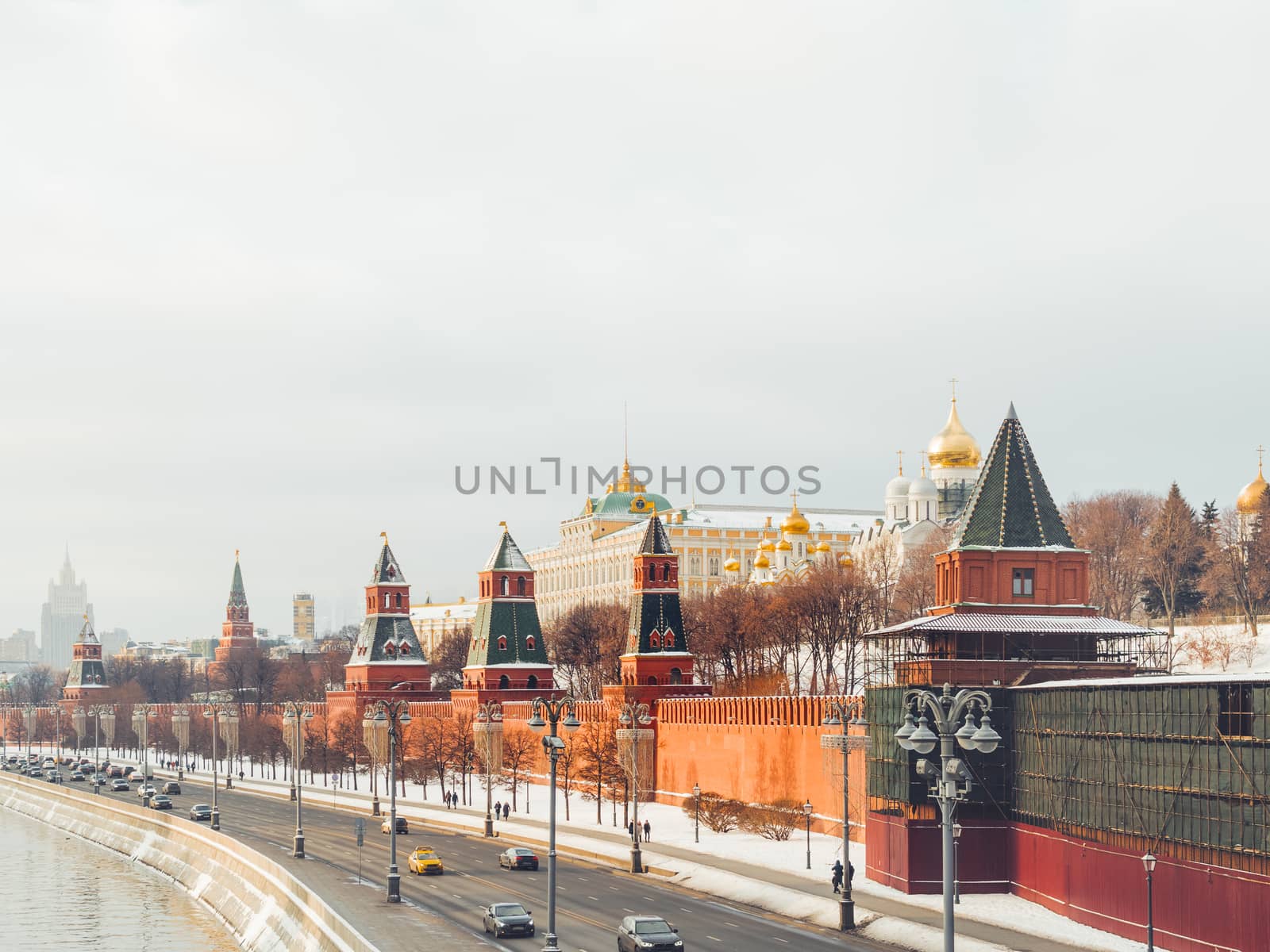 Senate Palace behind red brick walls of Kremlin. Architectural l by aksenovko