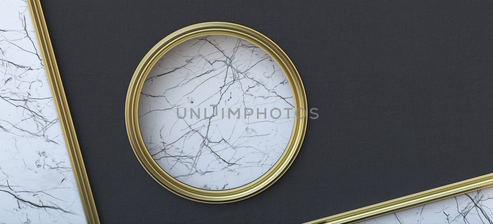 Abstract background black paper with circle hole 3D render illustration on white marble background