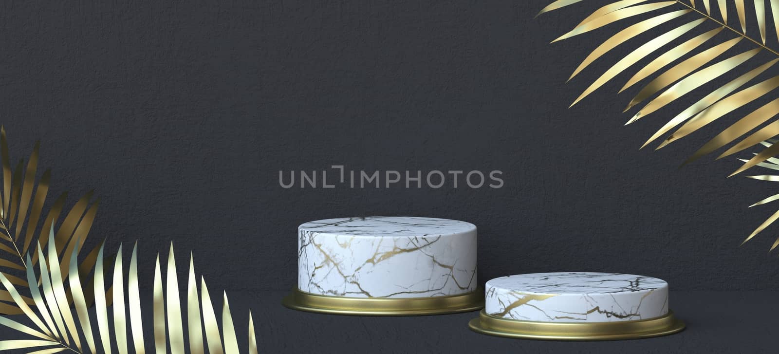 Abstract background with two white marble cylinders and golden t by djmilic