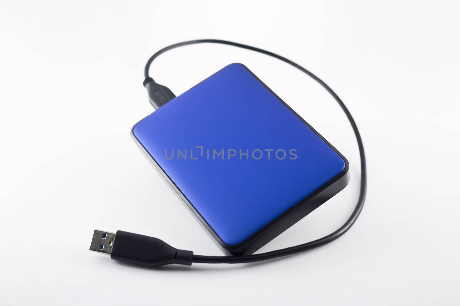 Portable Hard disk blue isolated on white background.