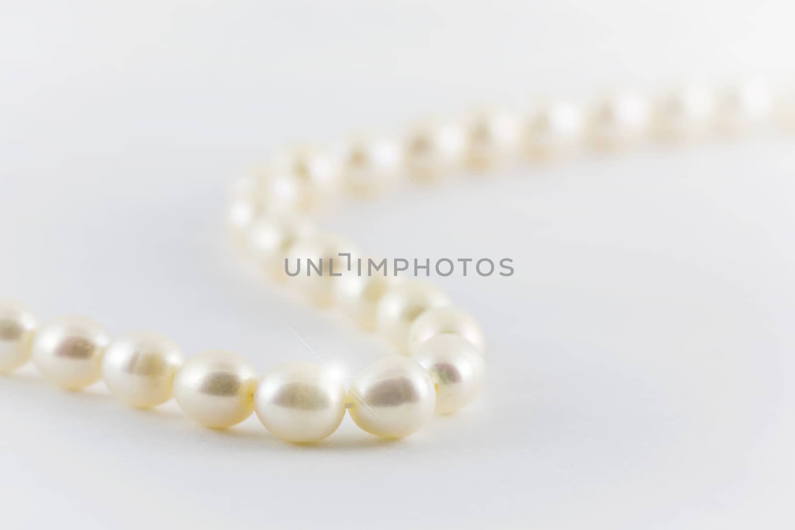 Beautiful creamy pearls necklace isolated on white background. by jayzynism