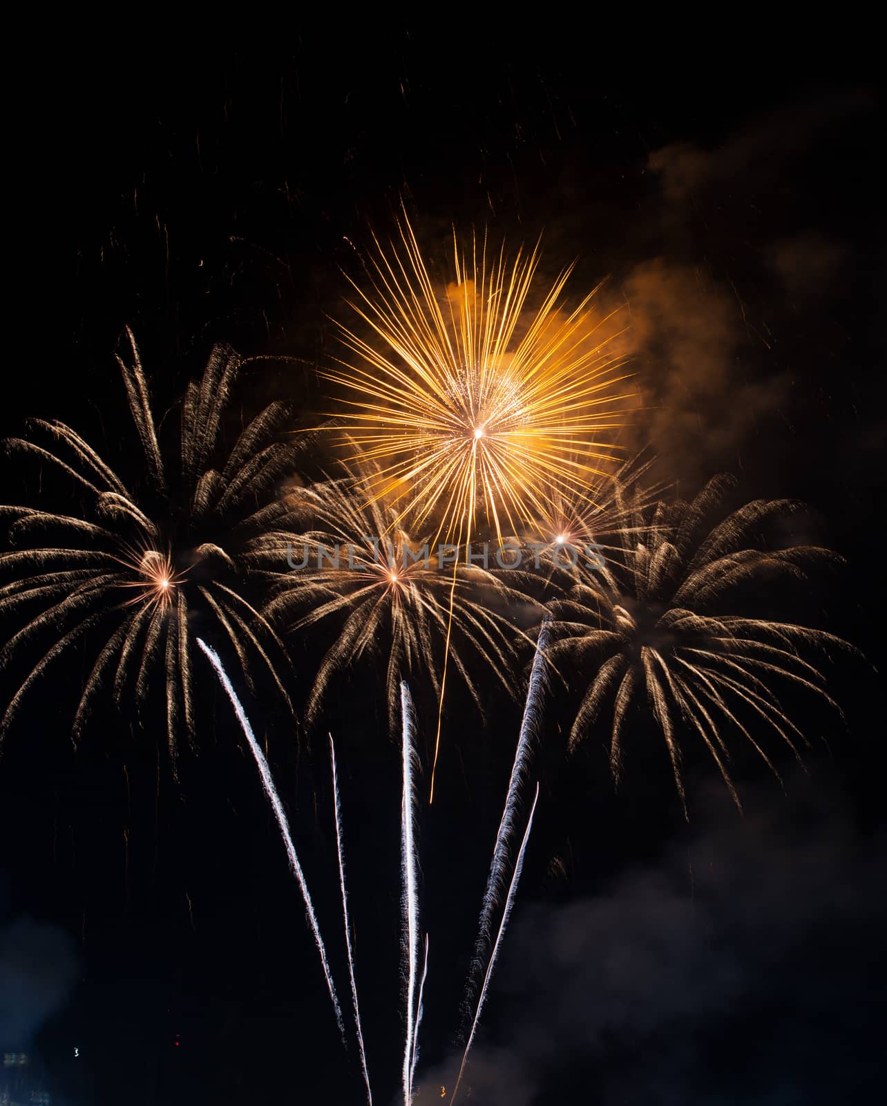 Beautiful firework on the sky at night. by jayzynism