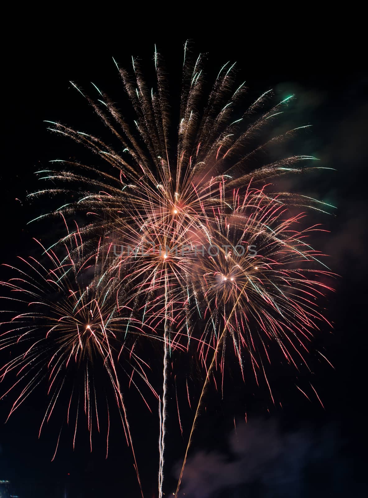 Beautiful firework on the sky at night. by jayzynism