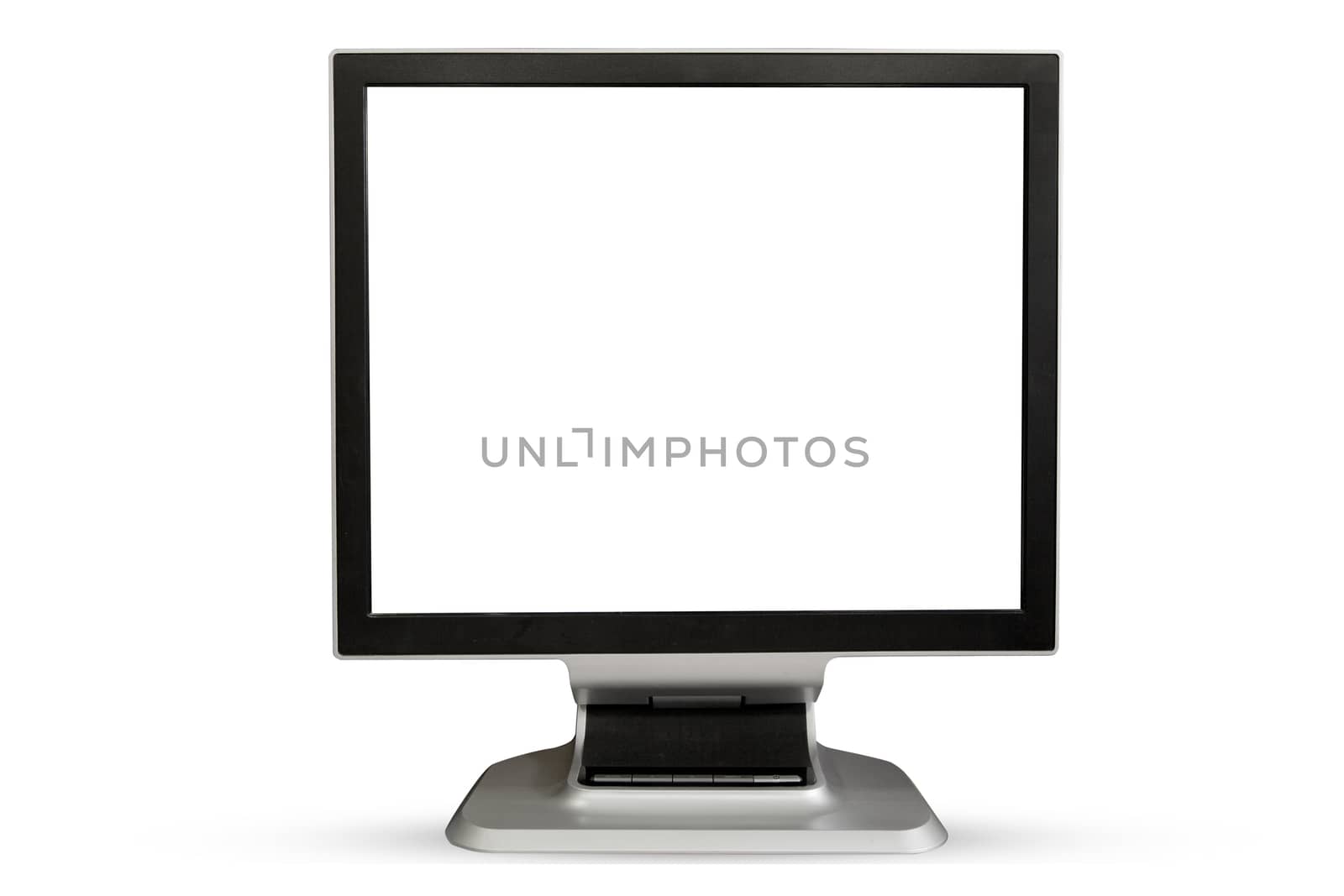 Computer Monitor blank white screen. Isolated on white background.