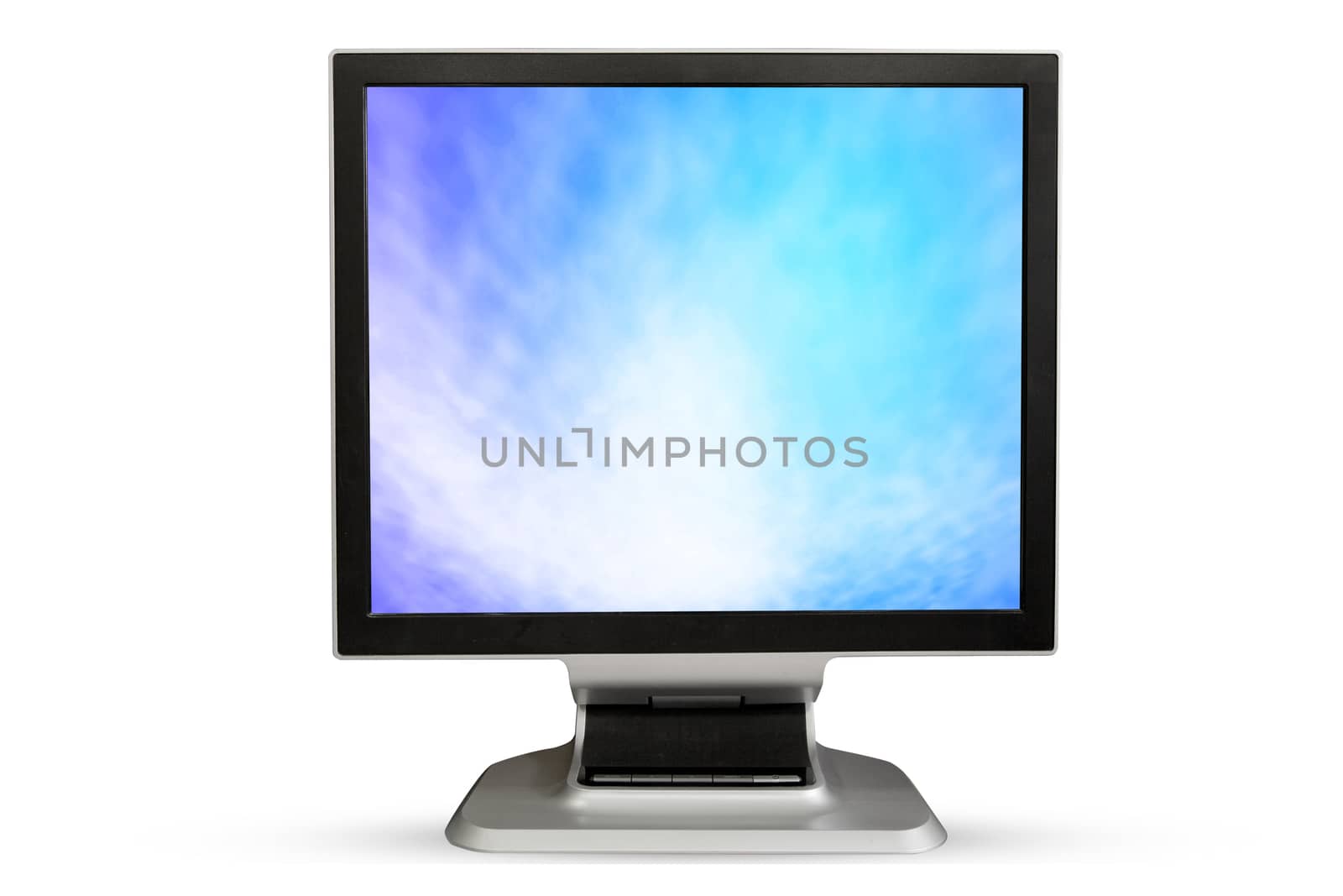 Computer Monitor blank white screen. Isolated on white backgroun by jayzynism