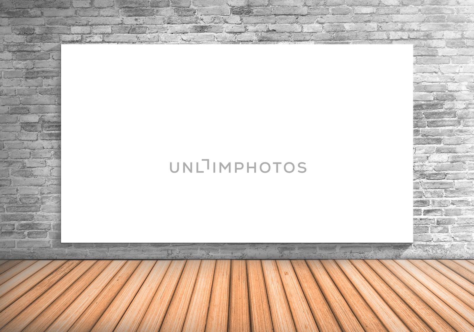 Blank frame large white board on a concrete blick wall and woode by jayzynism