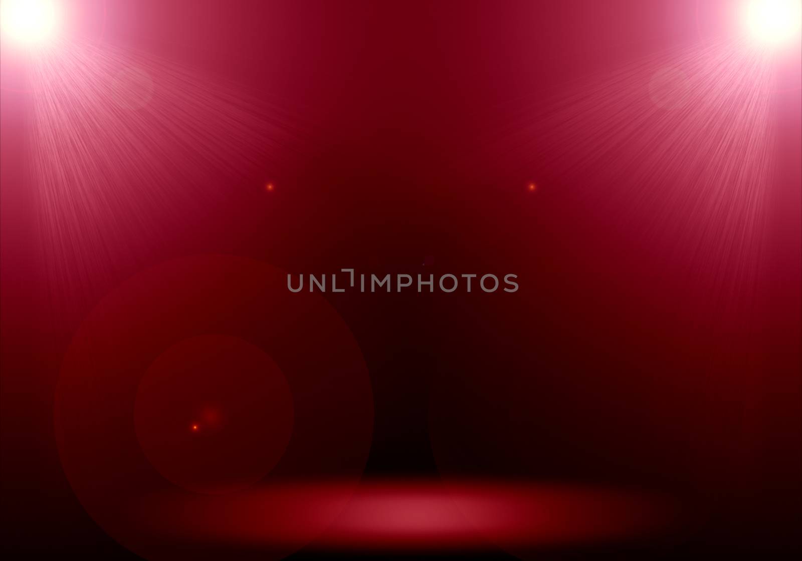 Abstract image of red lighting flare 2 spotlight on the floor stage.