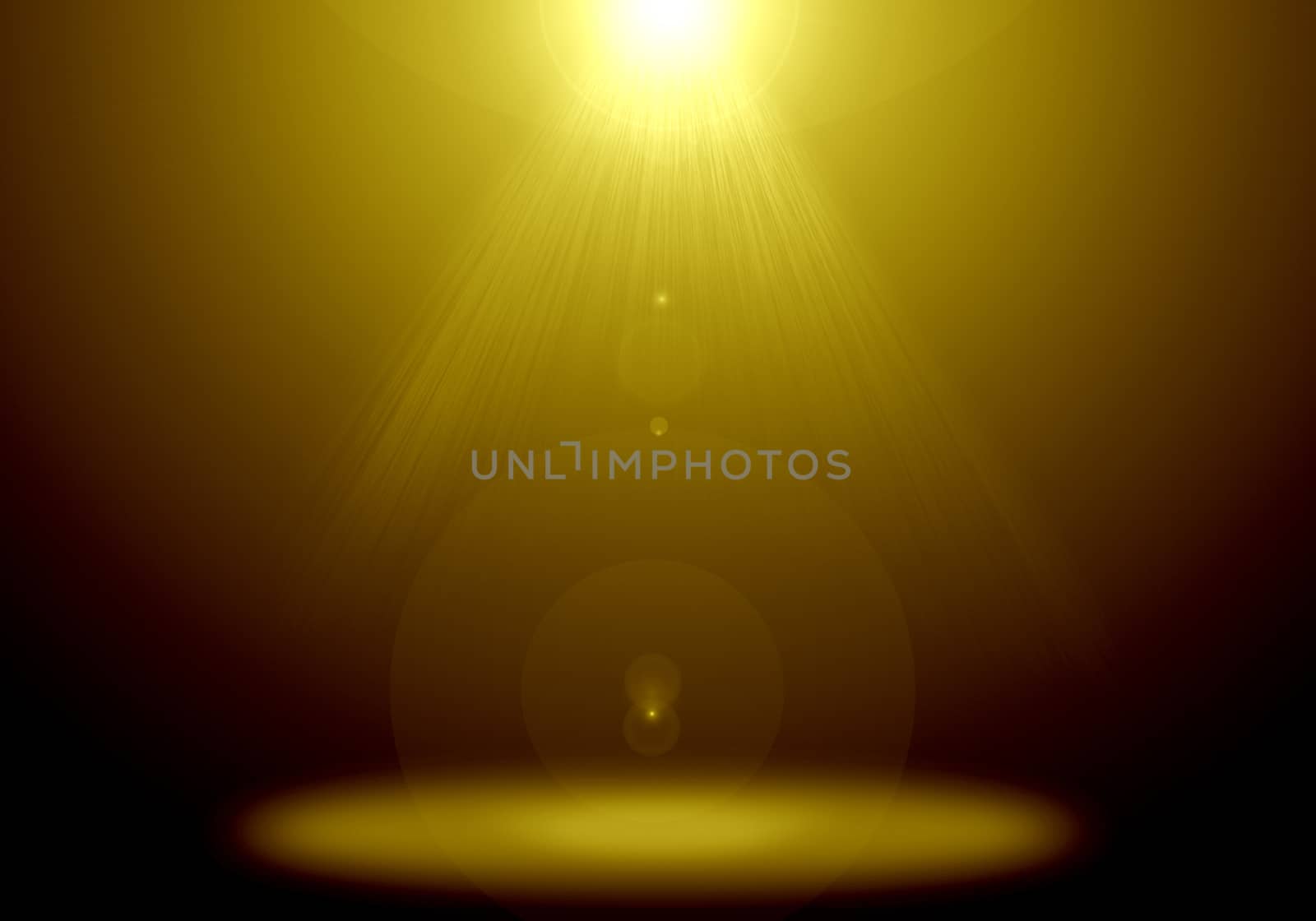 Abstract image of gold lighting flare on the floor stage.