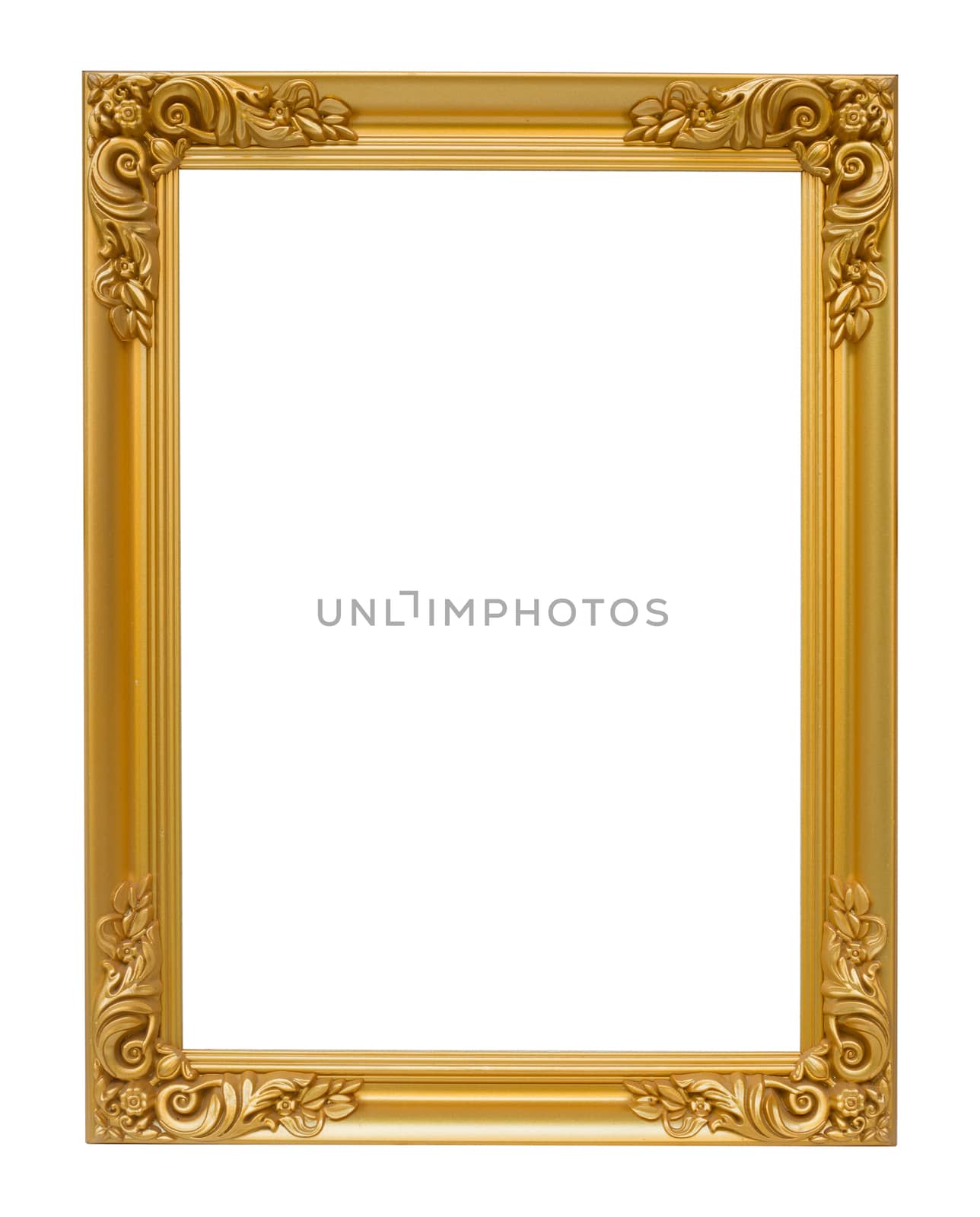The antique gold vintage frame luxury isolated white background. by jayzynism